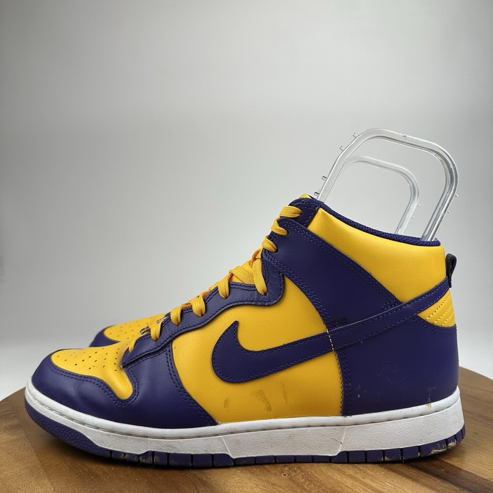Mens Nike Dunk High Retro Lakers Leather Athletic Sneakers Shoes Size 12 D GUC - Picture 2 of 8